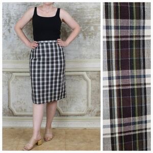 Vintage 1960s Tartan Plaid Skirt Pencil Cotton Blend Academia Pinup VTG 60s S